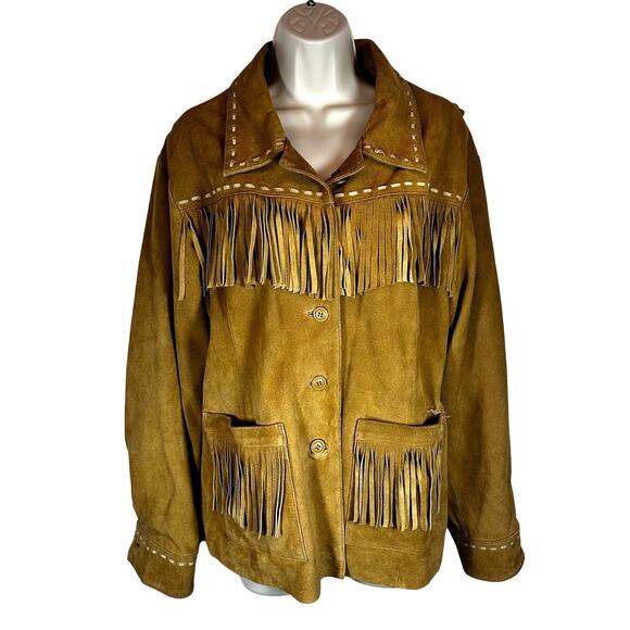 Vintage RARE Cabela medium Women 100% leather fringe western coat Coachella fest